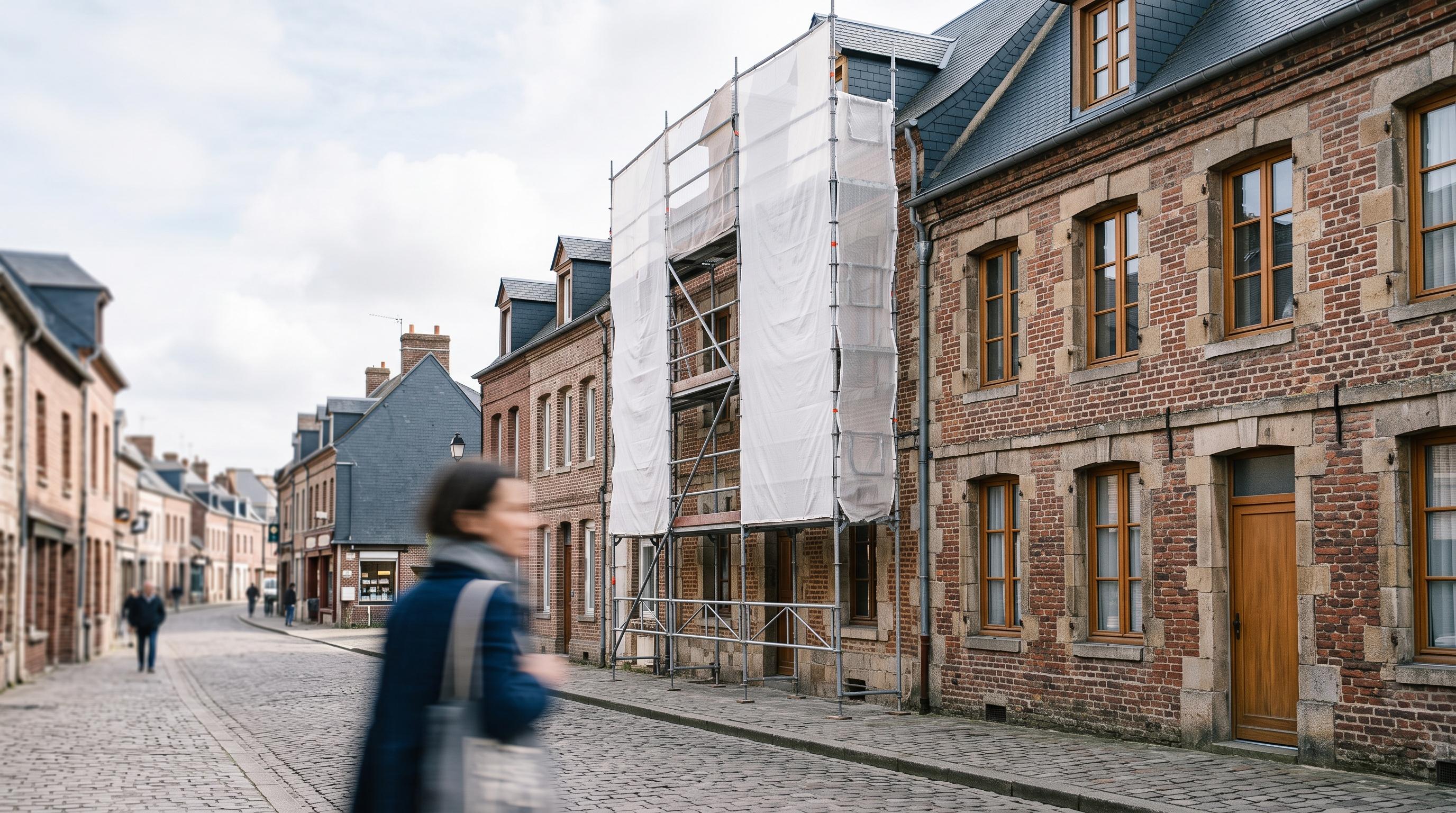 Façade ancienne en rénovation dans une rue du centre-ville de Cambrai